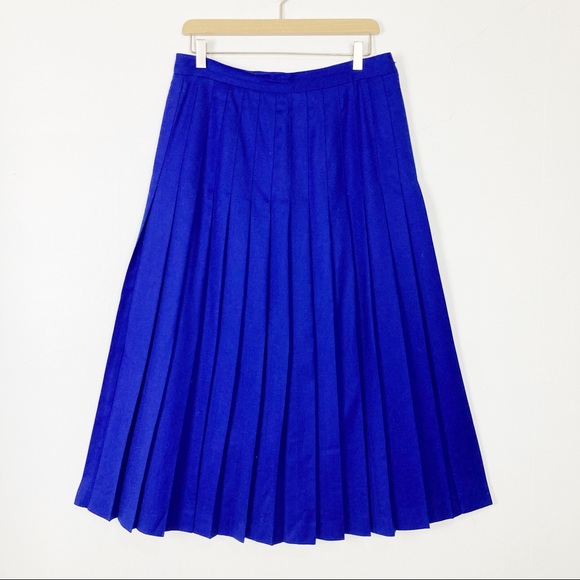 Vintage Dresses & Skirts - Vintage pure wool pleated midi skirt a-line blue